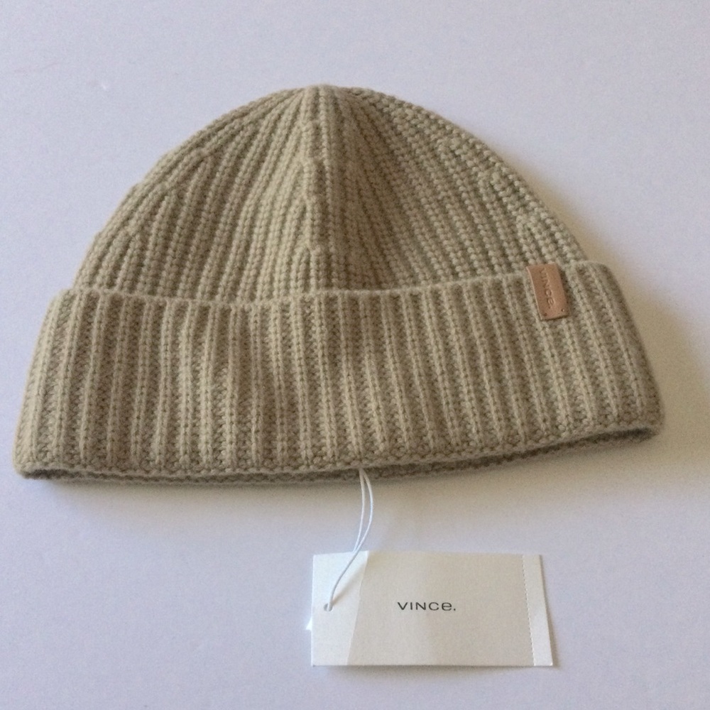 VINCE SHAKER STITCH BEANIE WOOL AND CASHMERE CAMEL OS UNISEX NWT - Picture 2 of 8